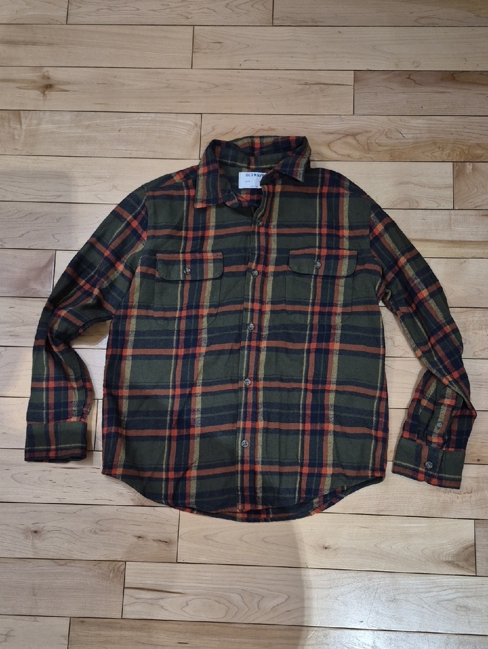 Boys Size 10/12 Old Navy Green Plaid Button-Up Flannel Shirt